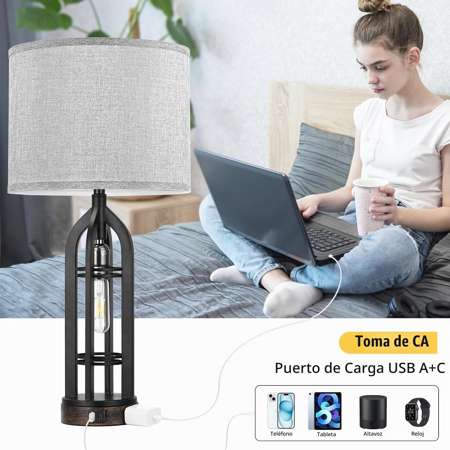 Seealle Juego de 2 lámparas de mesa para sala de estar - Lámpara de...
