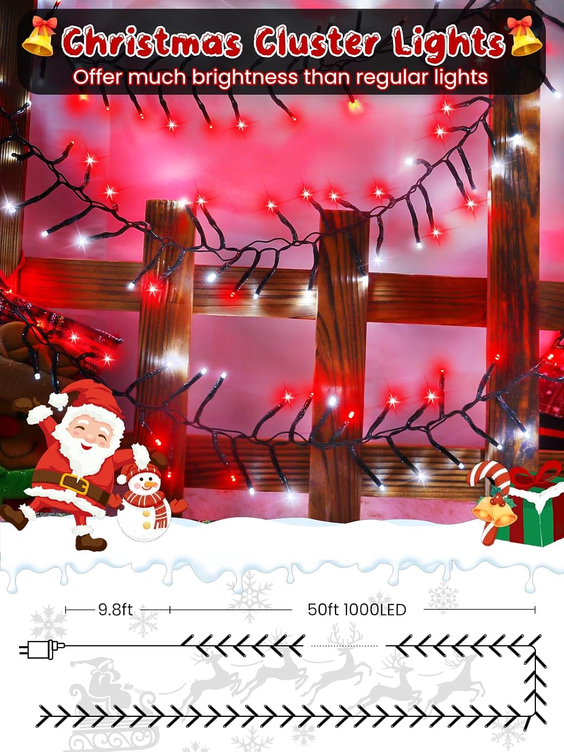 Luces de racimo de Navidad de 50 pies, 1000 luces LED con control r...