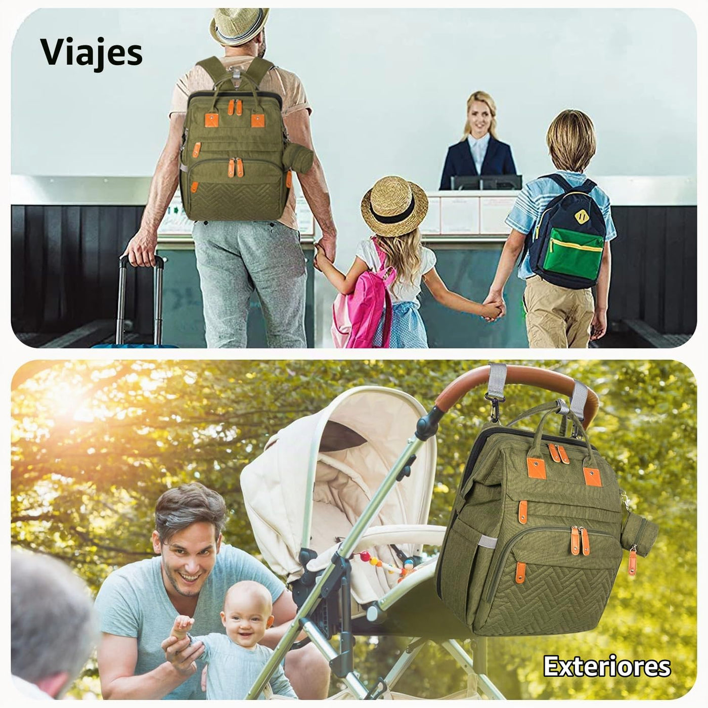 KABAQOO Mochila para pañales con estación de cambio desmontable, bo...