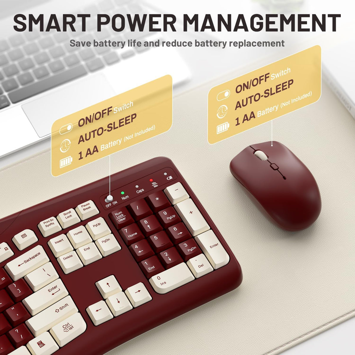 Teclado inalámbrico y ratón Combo silencioso ergonómico diseño curv...