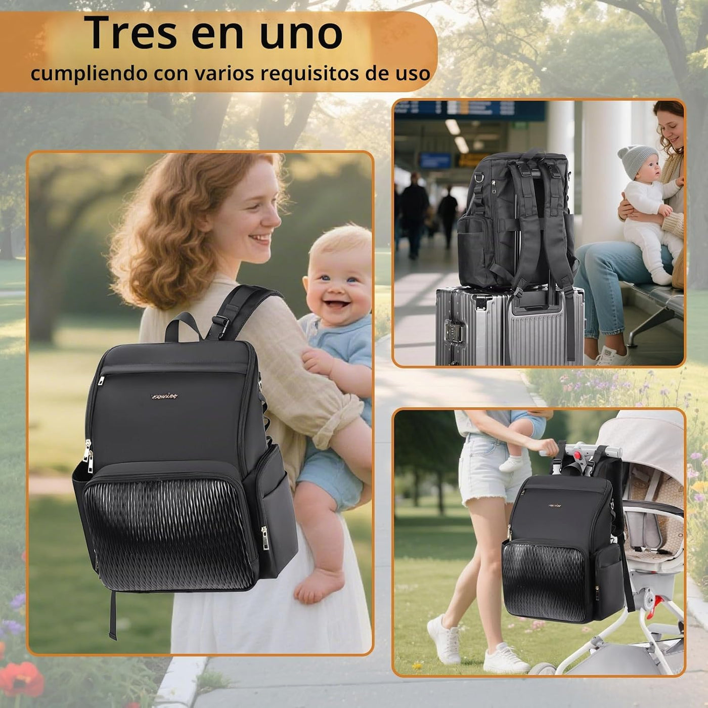 vosmles Elegante bolsa de pañales para bebé, bolsa de bebé con camb...