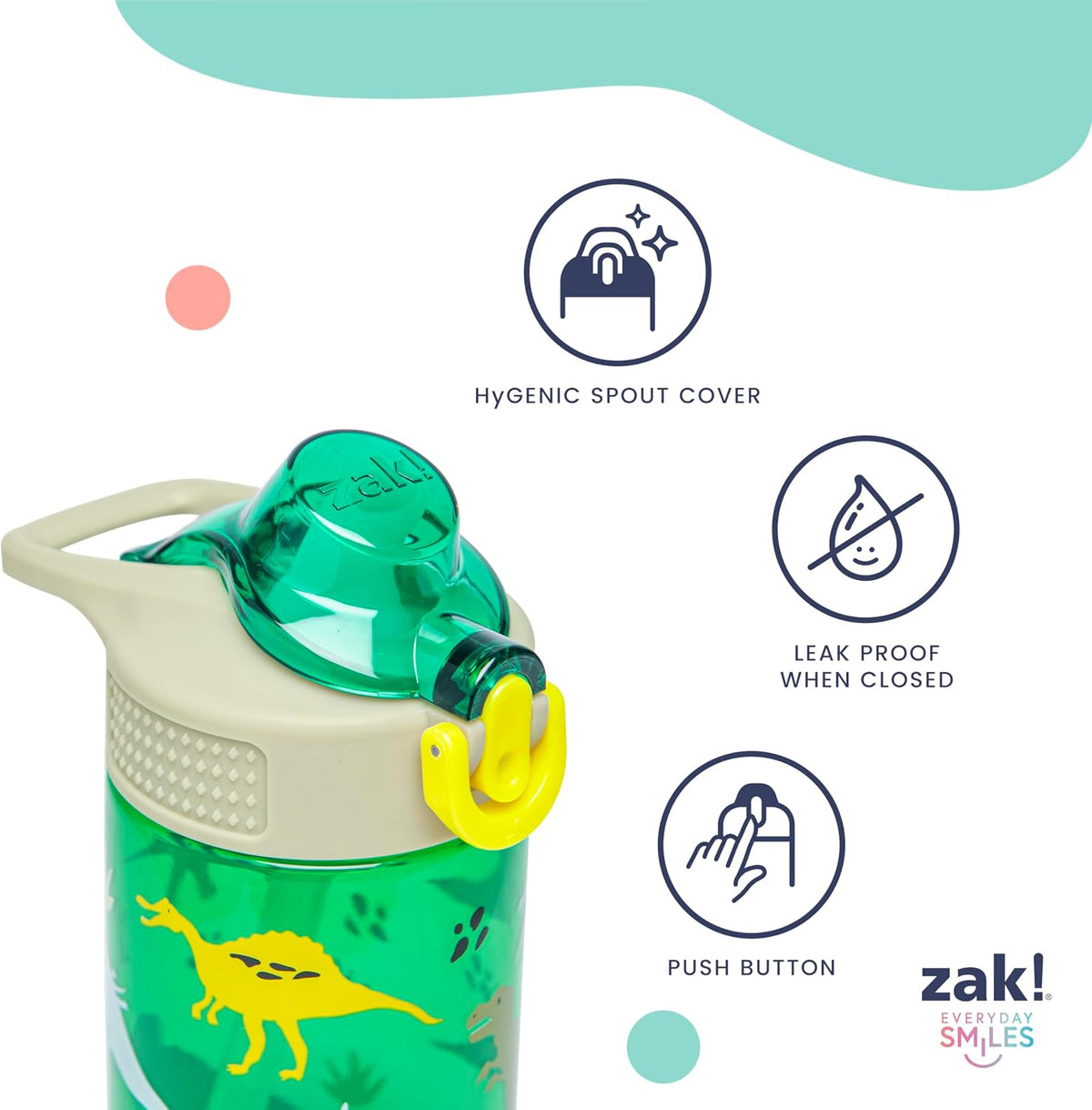 Zak Designs Barbie Sage Botella de agua para niños con pajita a pru...