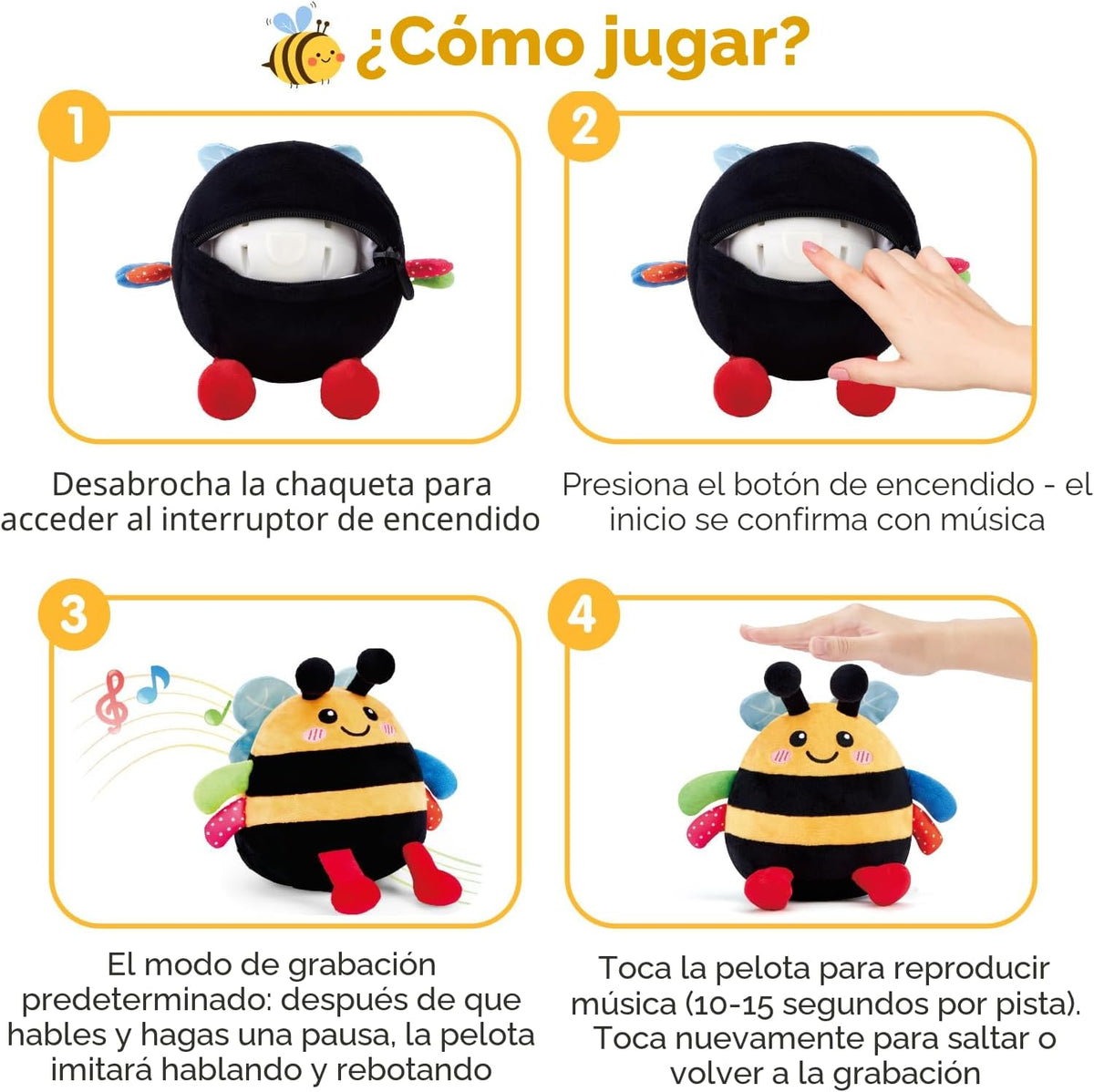 hahaland Juguete musical que rebota la abeja de la felpa que rebota...