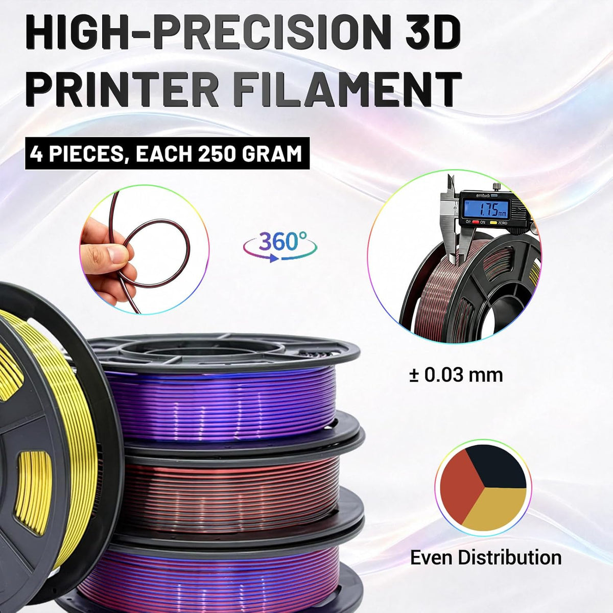 Colourbing Tricolor Silk - Paquete de filamentos para impresora 3D...