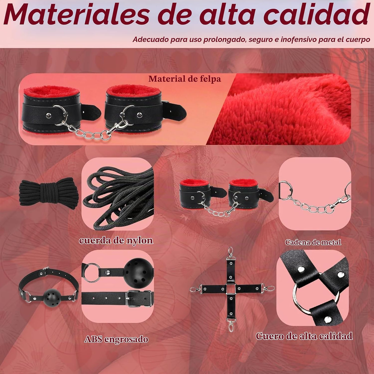 10 PCS Kits de Bondage Sexual BDSM con Restricciones, Esposas Fetic...