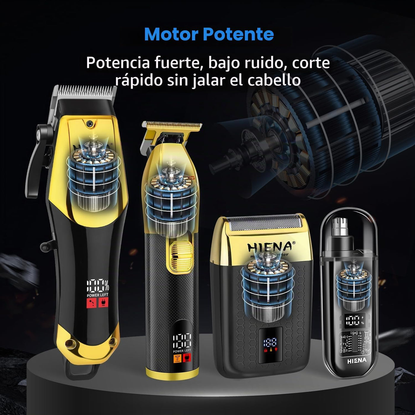 HIENA PRO Juego de cortapelos profesional, kit de peluquero inalámb...