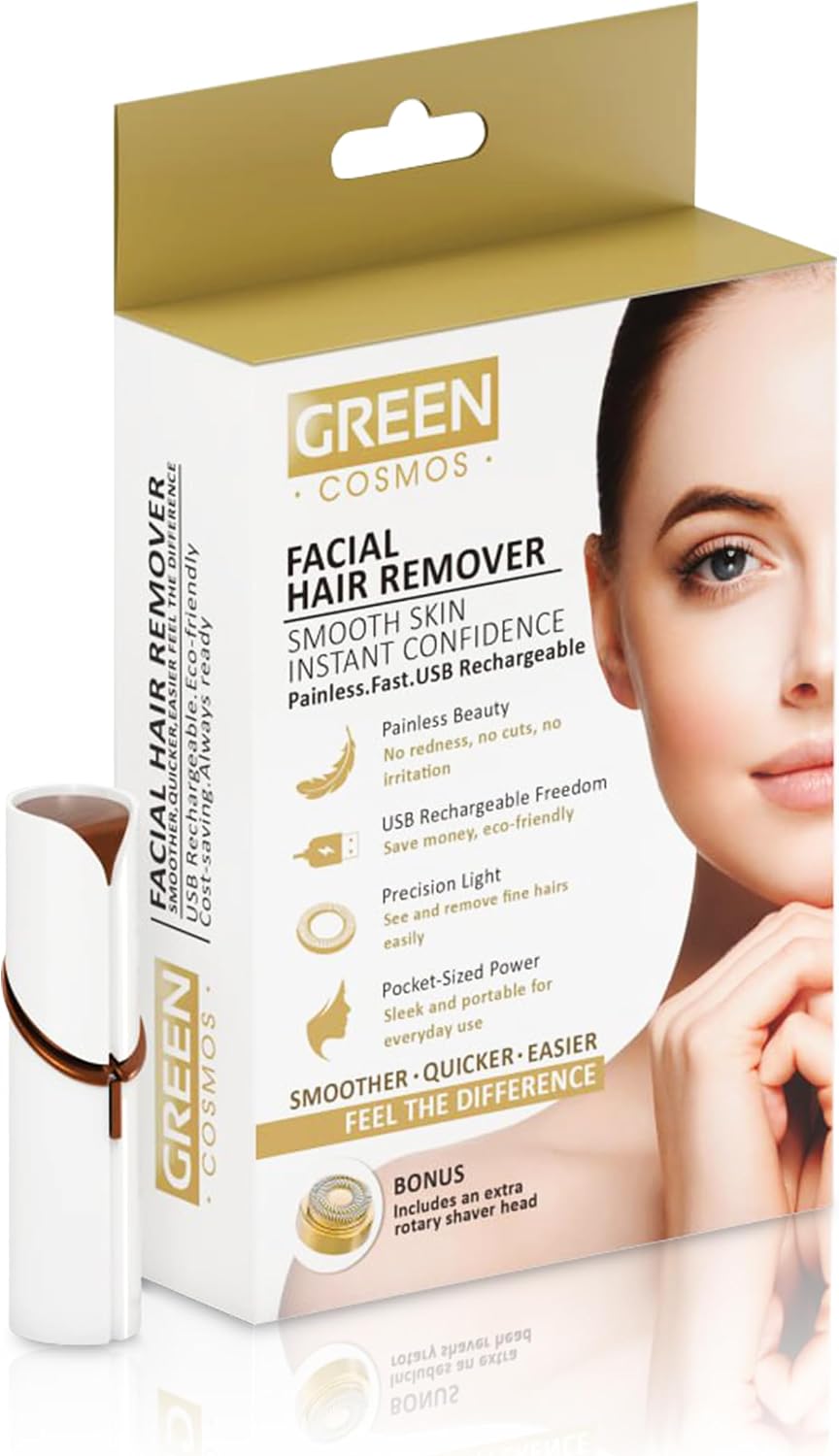 Removedor de vello facial para mujer, recargable por USB, 2 cabezal...