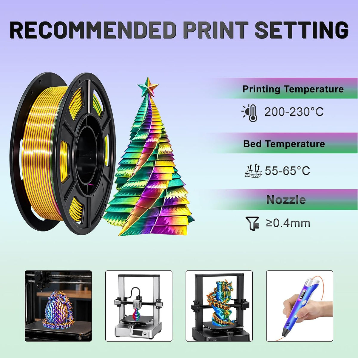 Colourbing Paquete de filamentos para impresora 3D Silk PLA+, brill...
