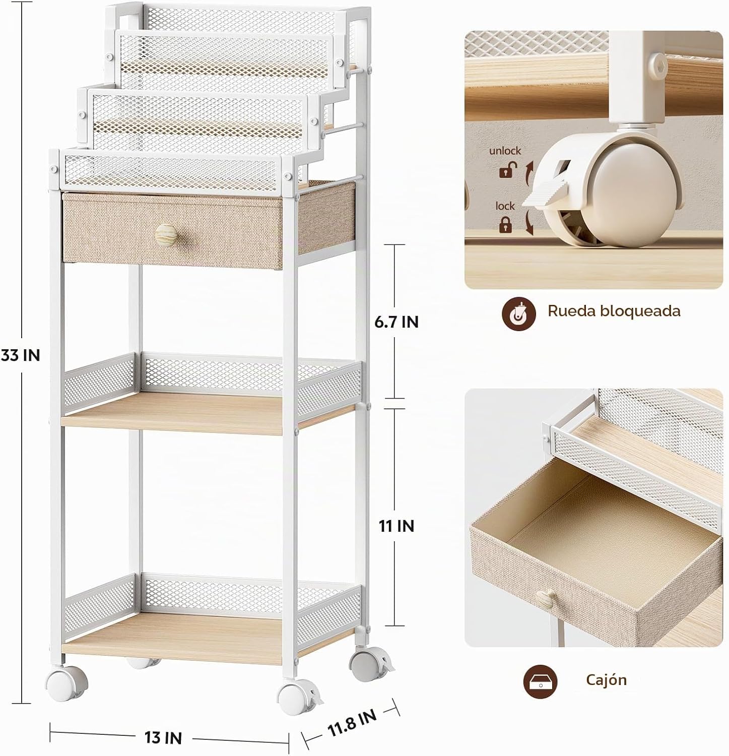 Plaviya Almacenamiento y organizador de baño con cajón, carrito de...