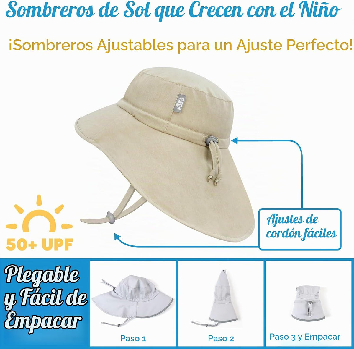 JAN & JUL Sombrero para el sol ajustable repelente al agua para niñas