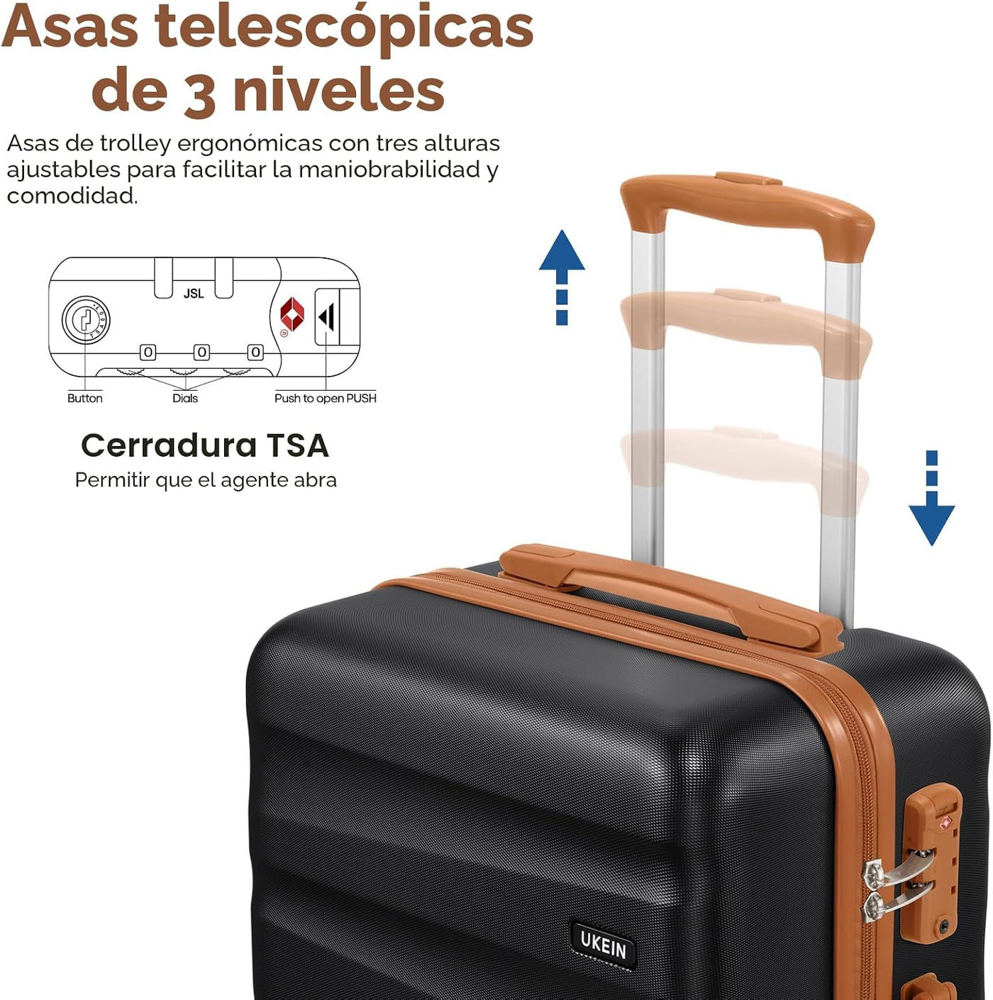 UKEIN Juego de equipaje con mochila, equipaje de mano rígido aproba...