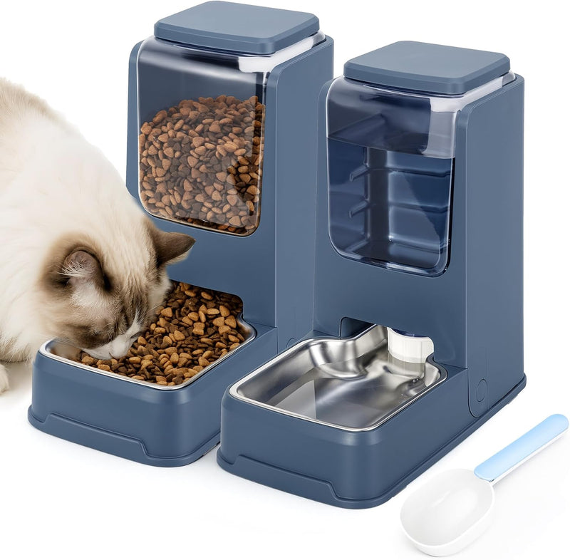 Paquete de 2 alimentadores automáticos para gatos, de acero inoxida...