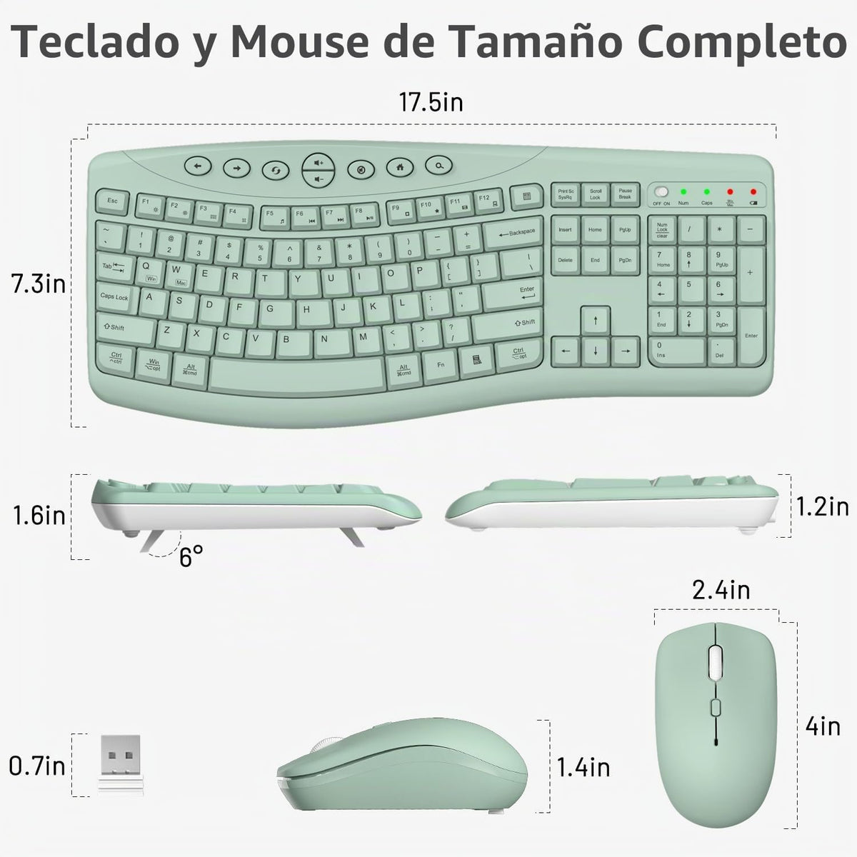 Combo de teclado y mouse inalámbricos, teclas curvas ergonómicas si...