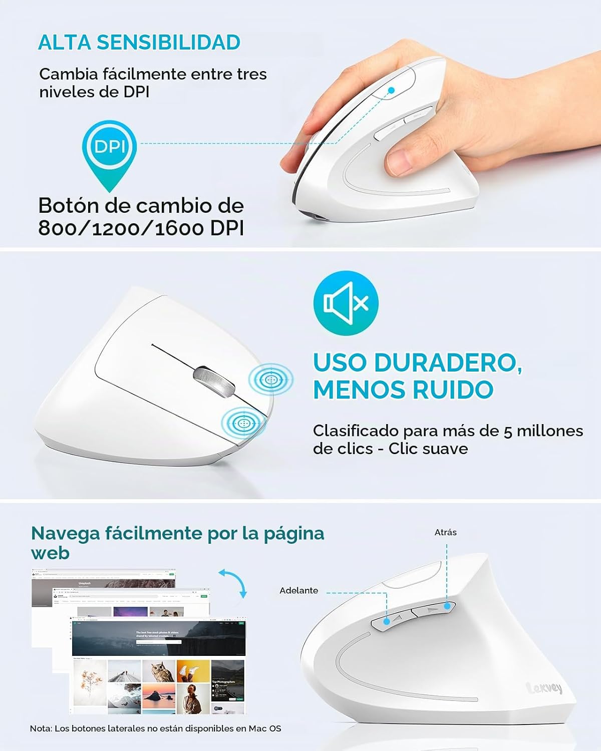 Lekvey Ratón ergonómico, ratón vertical inalámbrico, ratón óptico r...