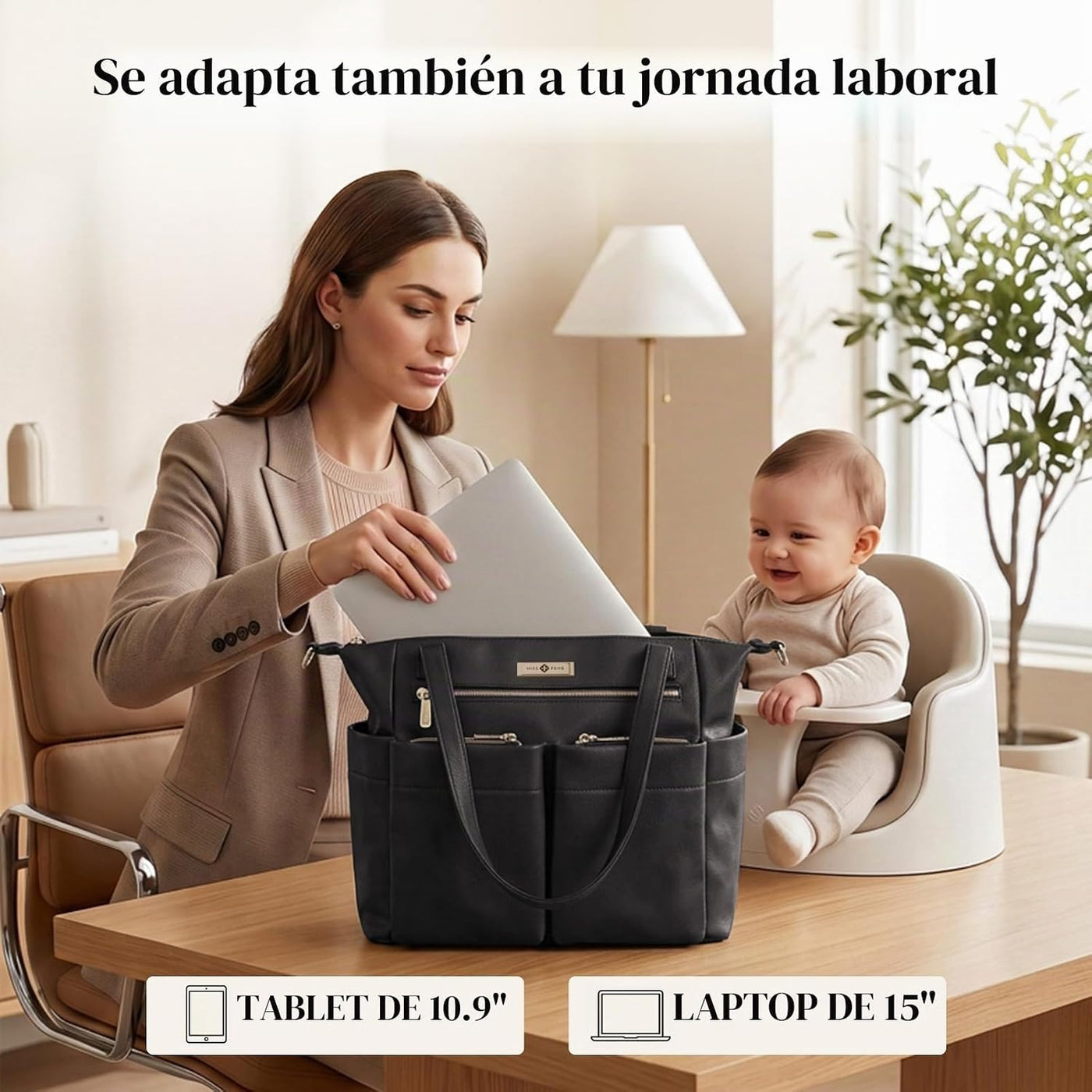 Miss Fong Bolso de cuero para pañales con almohadilla para cambiar,...
