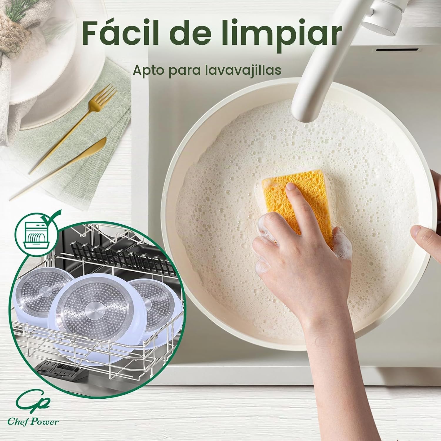 Chef Power Juego de ollas y sartenes antiadherentes de cerámica de...