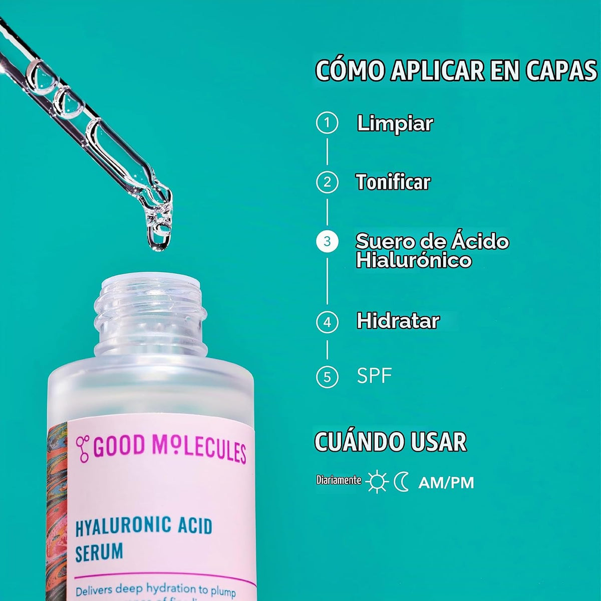 Good Molecules Suero de ácido hialurónico para cara, 2.5 fl oz, paq...