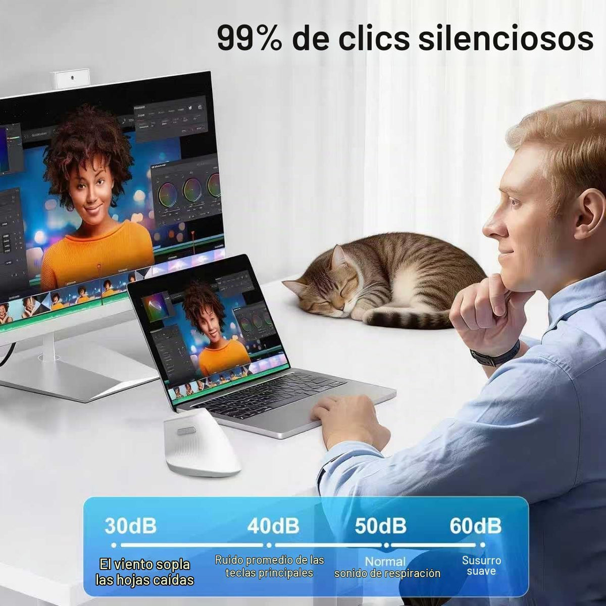 Ratón ergonómico, mouse vertical inalámbrico Bluetooth, recargable,...