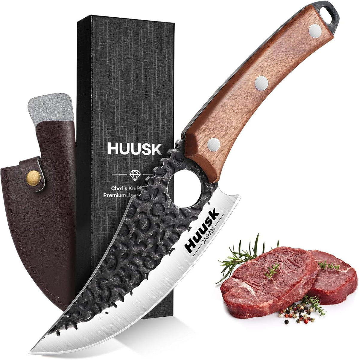 Huusk Cuchillo vikingo con funda de cuero, cuchillos de carnicero d...