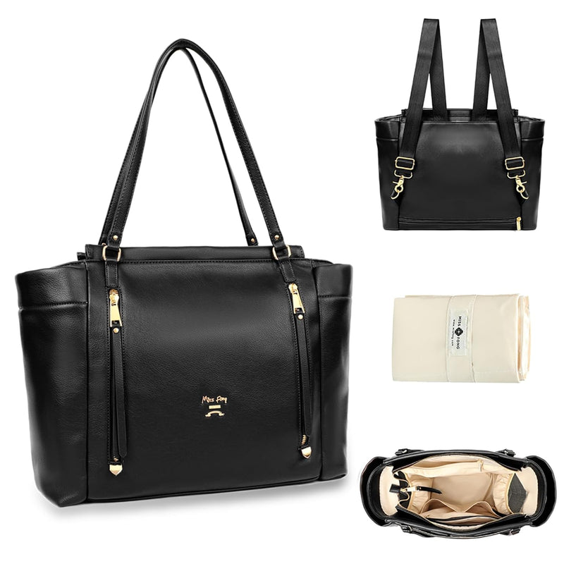 miss fong Bolso de cuero para pañales tipo mochila, bolso grande de...