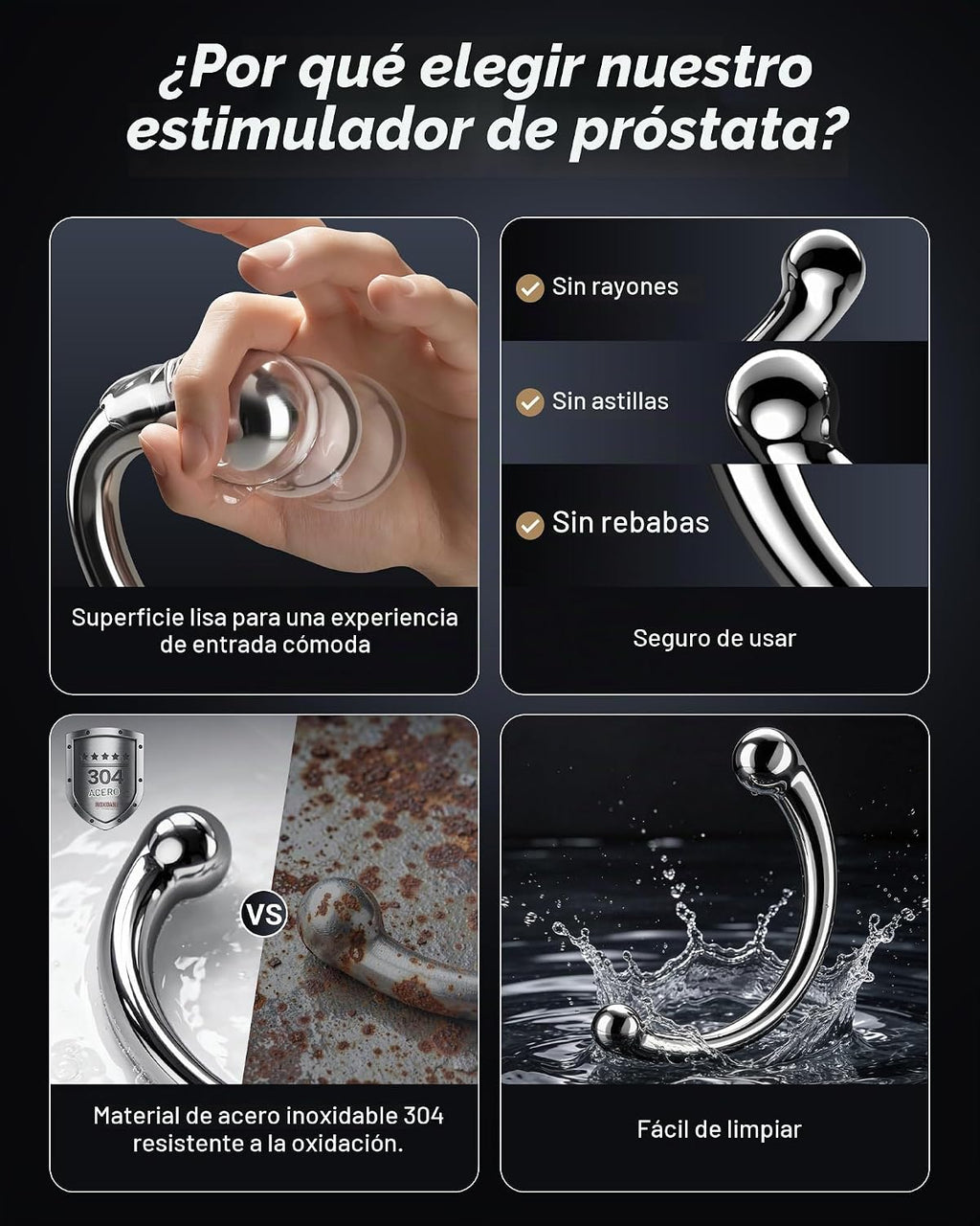 BEISAR Masajeador de próstata de metal de doble extremo, 700 G, ace...