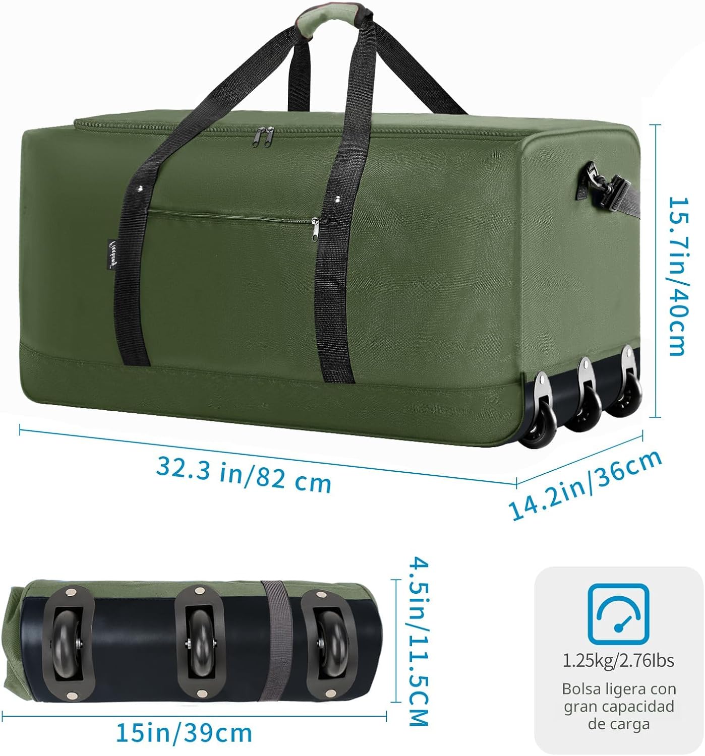 Finnhomy Bolsa de Lona Rodante Plegable de 120L con 3 Ruedas, Bolsa...