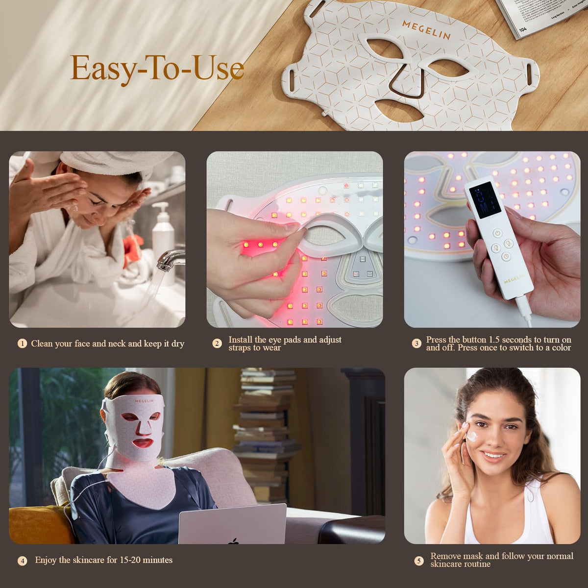 MEGELIN Máscara facial y cuello de terapia de luz roja, máscara fac...
