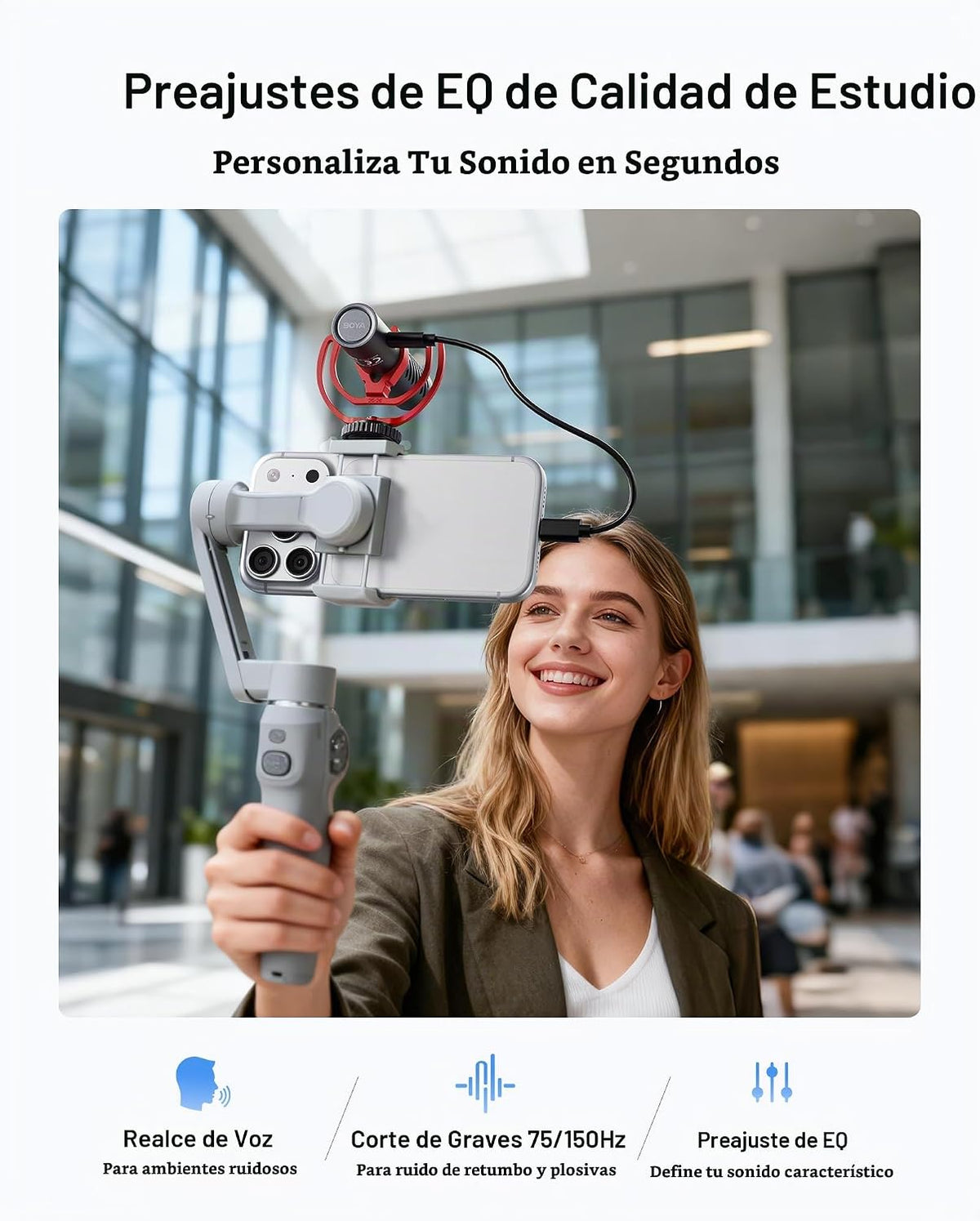 BOYA BY-MM1 Micrófono AI de escopeta en la cámara con cancelación d...