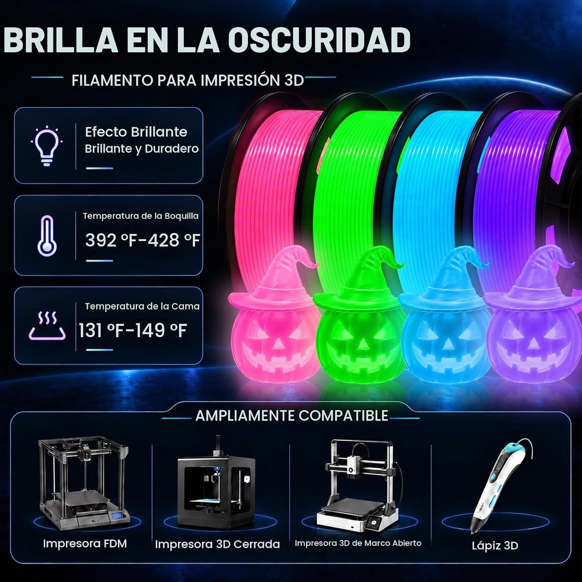 Paquete de PLA+ que brilla en la oscuridad, rojo\/azul cielo\/verde...