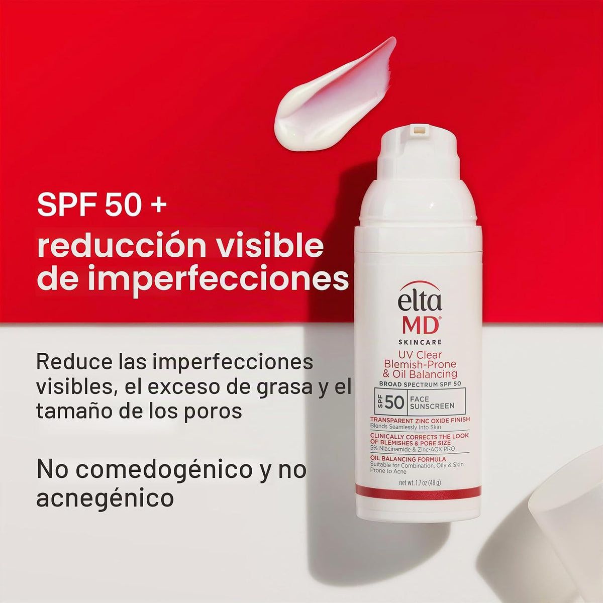 Protector solar facial transparente UV EltaMD con óxido de zinc, si...