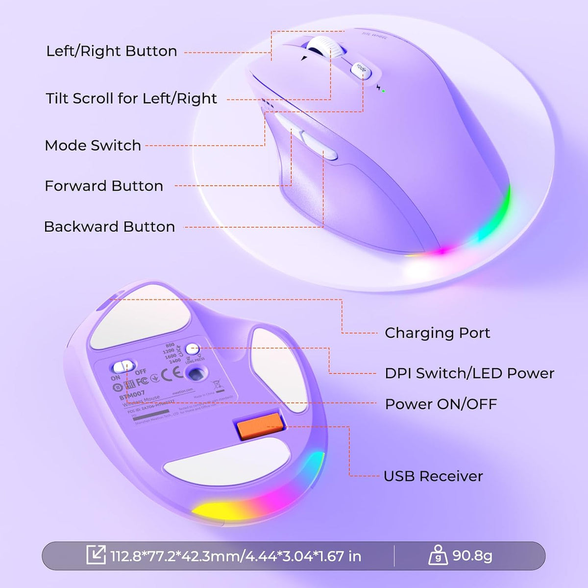 MEETION Ratón Inalámbrico, Ratón Bluetooth Ergonómico para Computad...
