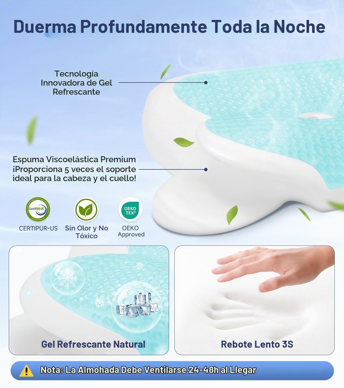 Almohada de espuma viscoelástica de gel de enfriamiento 2026, almoh...