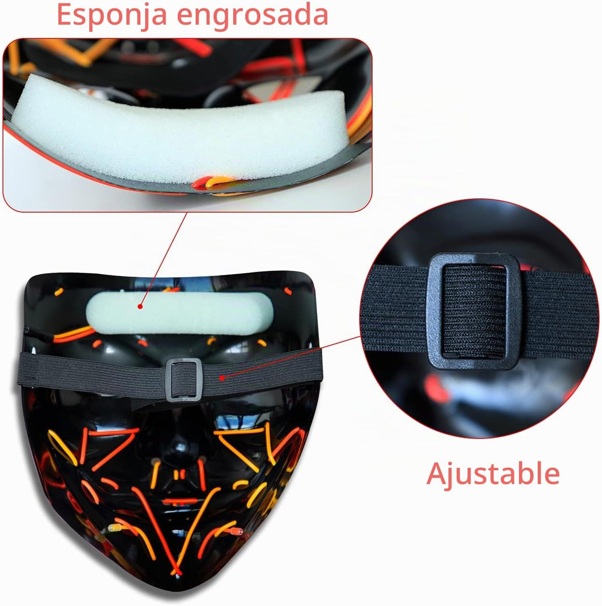 Poptrend - Máscara de Halloween con luz LED, máscara de miedo para...