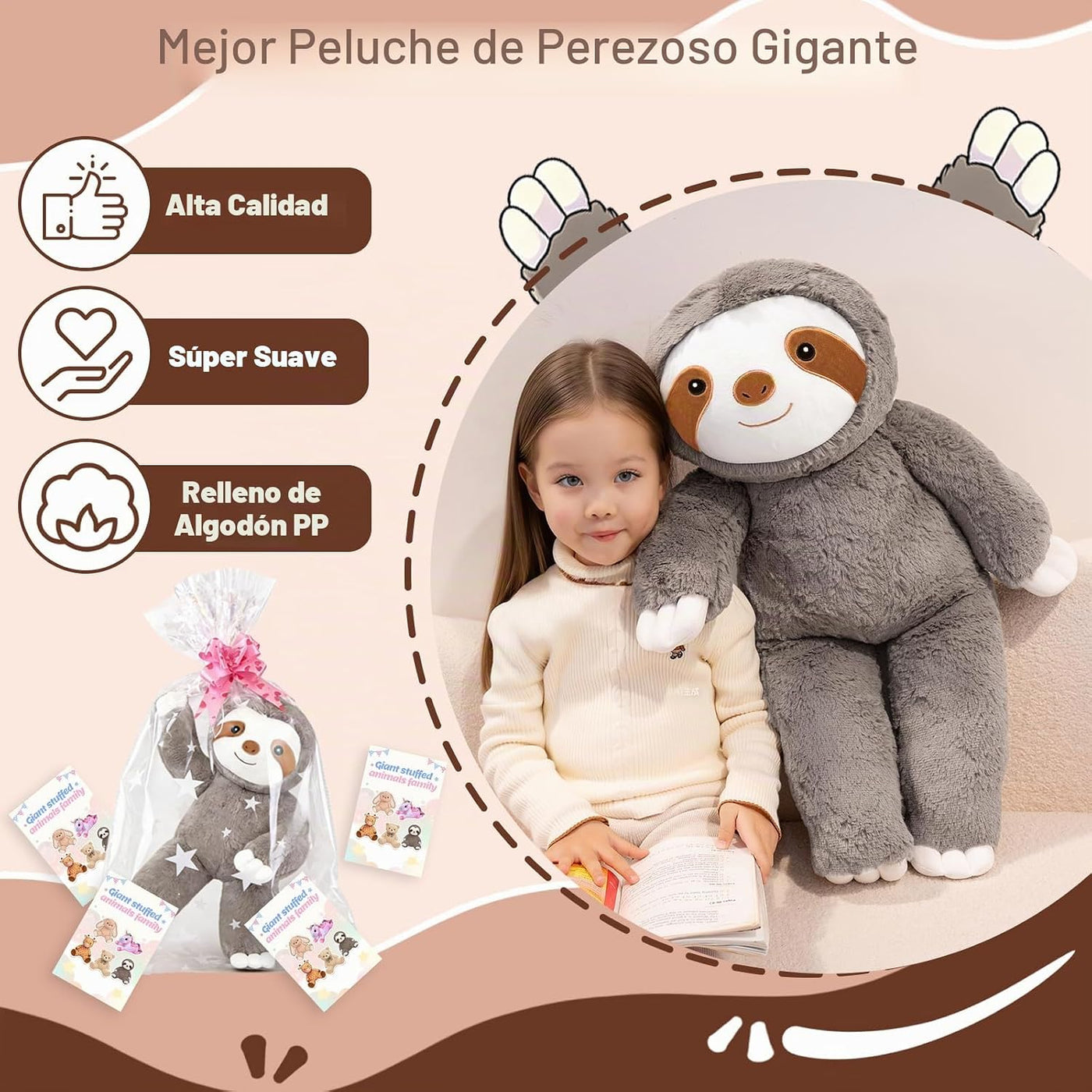 SQEQE Perezoso gigante de peluche de 30 pulgadas, perezoso de peluc...