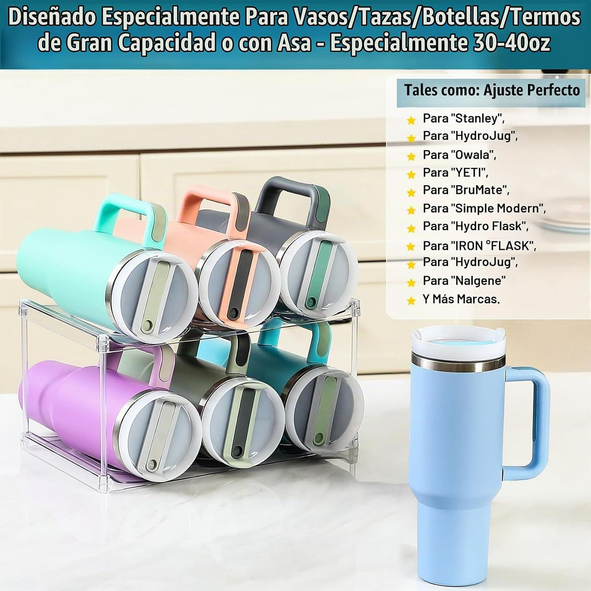 Organizador de botellas de agua prémium para Stanley de 40 onzas y...