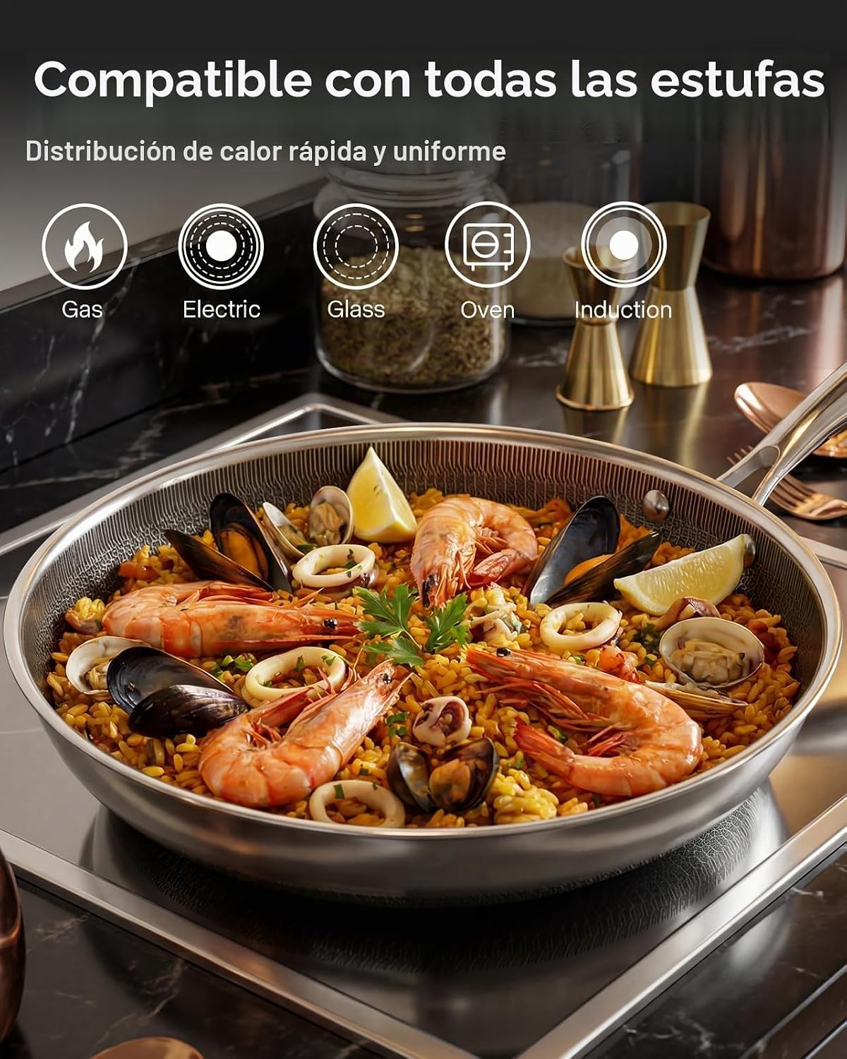 USELUCK Sartenes híbridos antiadherentes con tapa de vidrio, sartén...