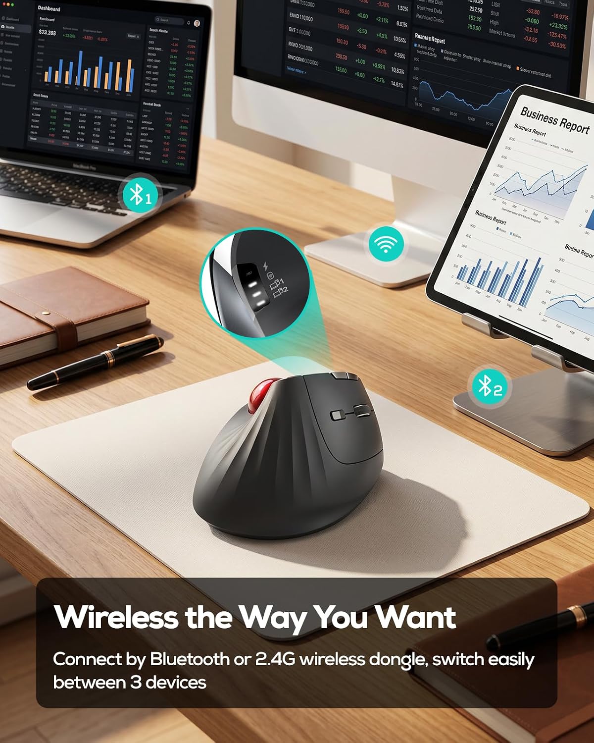 Nulea Ratón inalámbrico M506 Trackball, control ergonómico vertical...