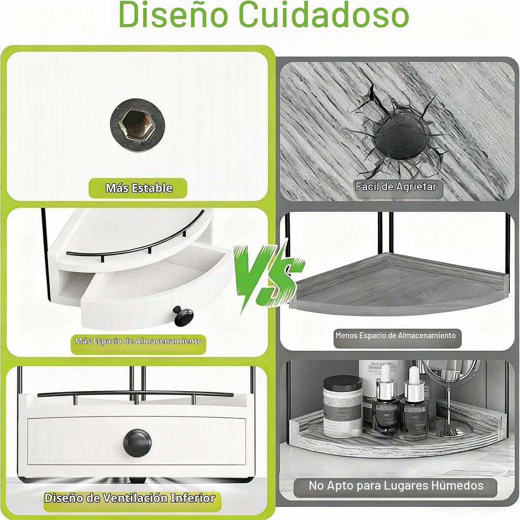 Naeqieo Organizador esquinero de 2 niveles con cajón, color blanco...