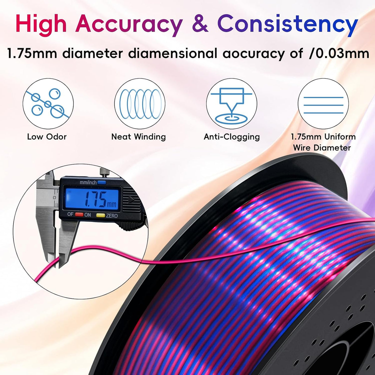 UGUESS Silk PLA+ - Filamento para impresora 3D, tricolor, 0.07 in |...