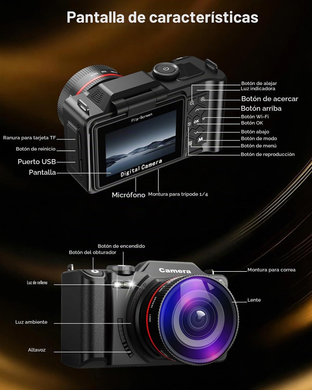 RAZPLYN Cámara digital 6K 96MP Vlogging Cámara para YouTube con pan...
