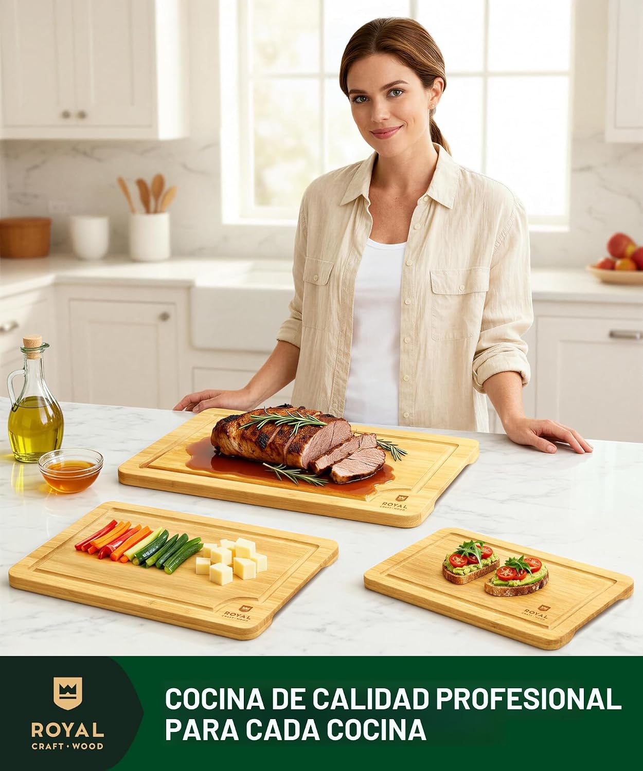 ROYAL CRAFT WOOD Tablas de Cortar Premium para Preparación de Comid...