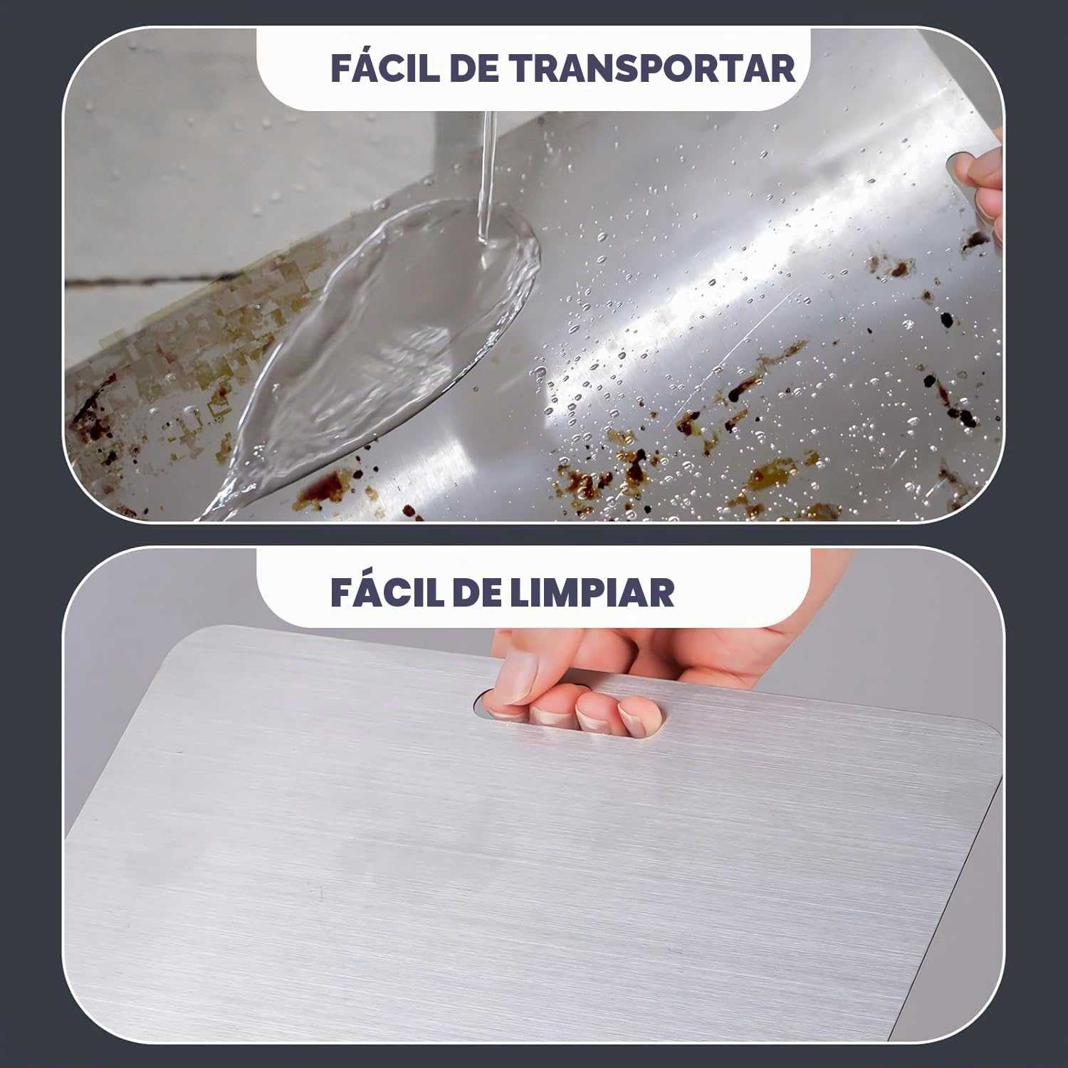 Juego de 3 tablas de cortar de acero inoxidable, tablas de cortar n...