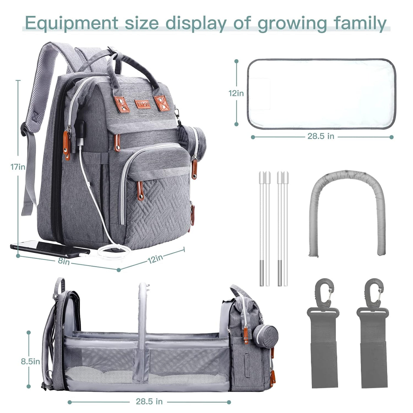 ISMGN Mochila para pañales con estación de cambio, bolsa de pañales...
