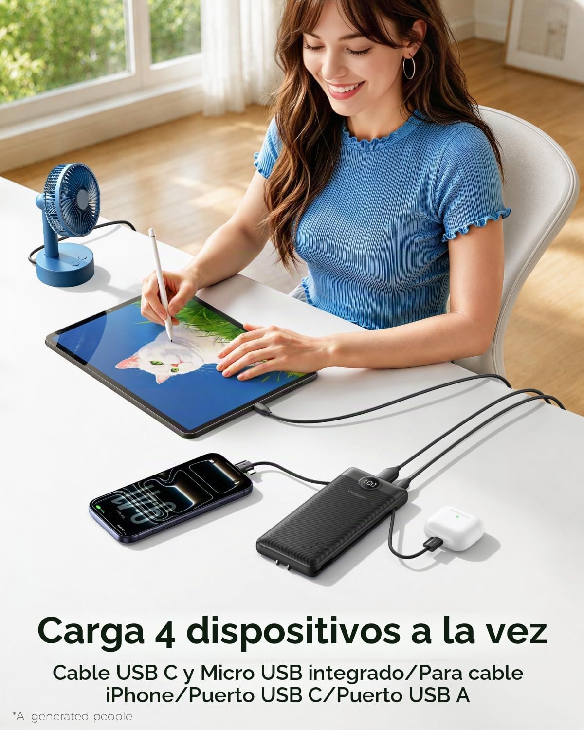 VEGER Cargador portátil para iPhone, Power Bank con cables integrad...