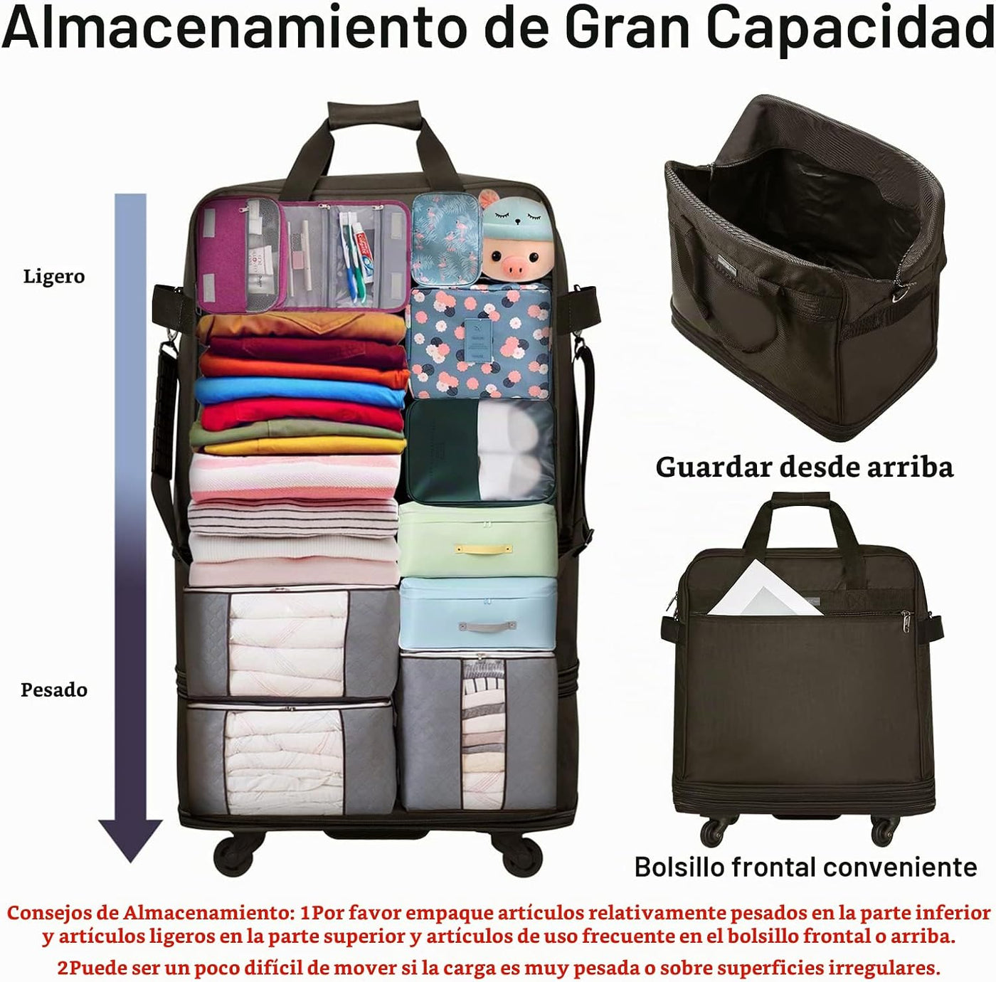 Maletas Hanke con ruedas, bolsa de equipaje plegable y expandible,...