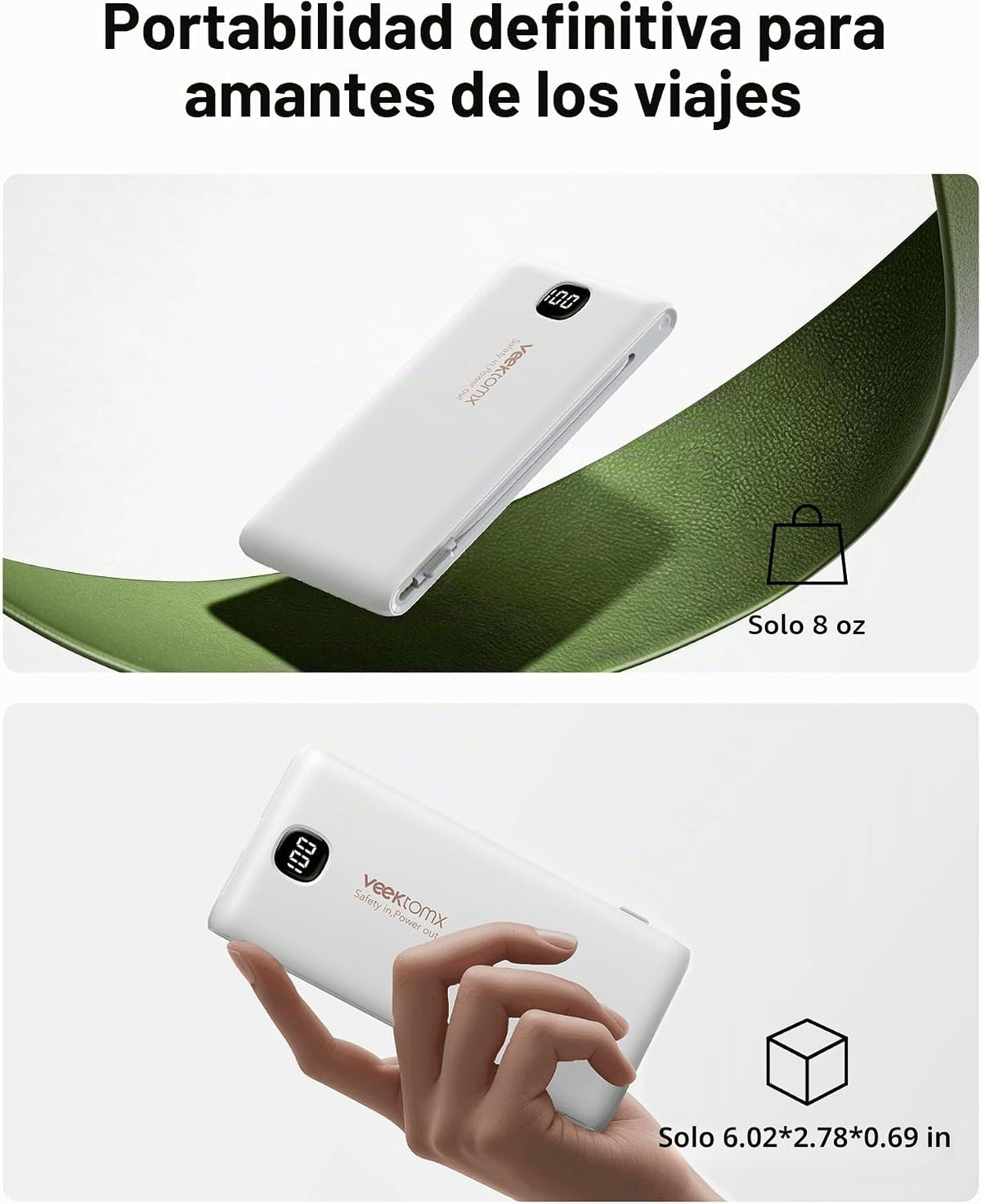 VEEKTOMX Cargador portátil de 10000 mAh con cables integrados y enc...