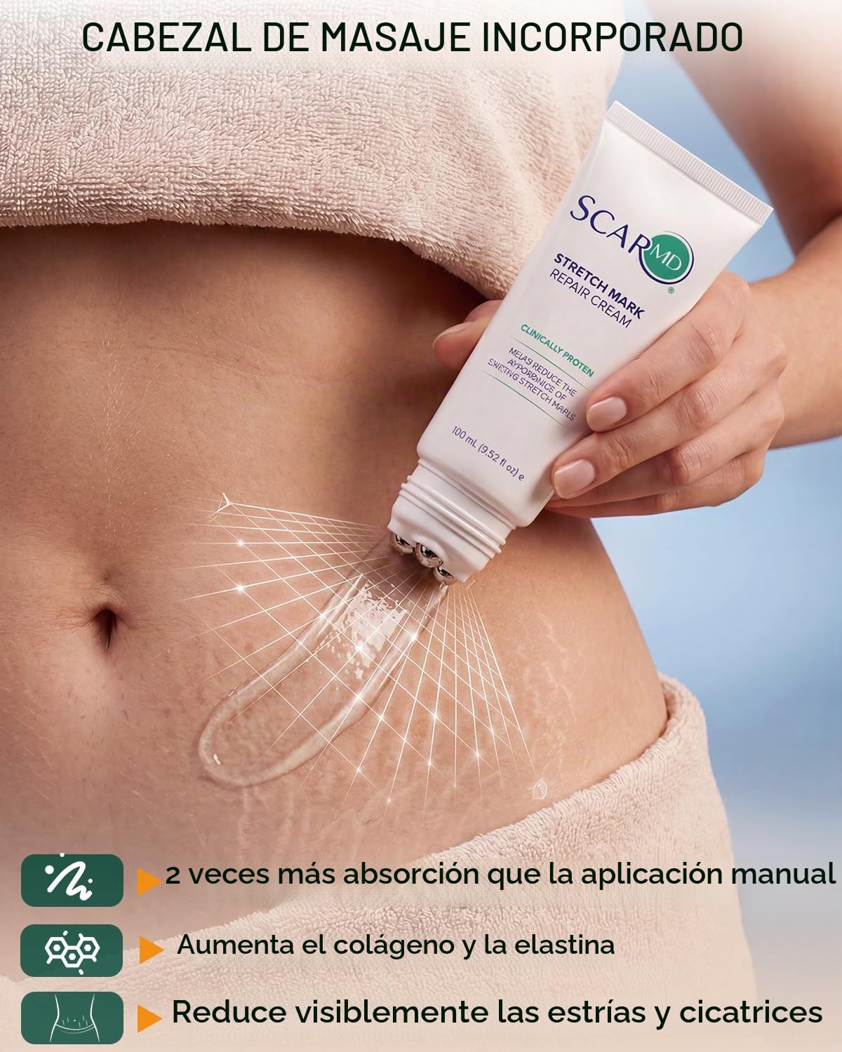 ScarMD Crema para estrías, desarrollada y fabricada en Estados Unid...