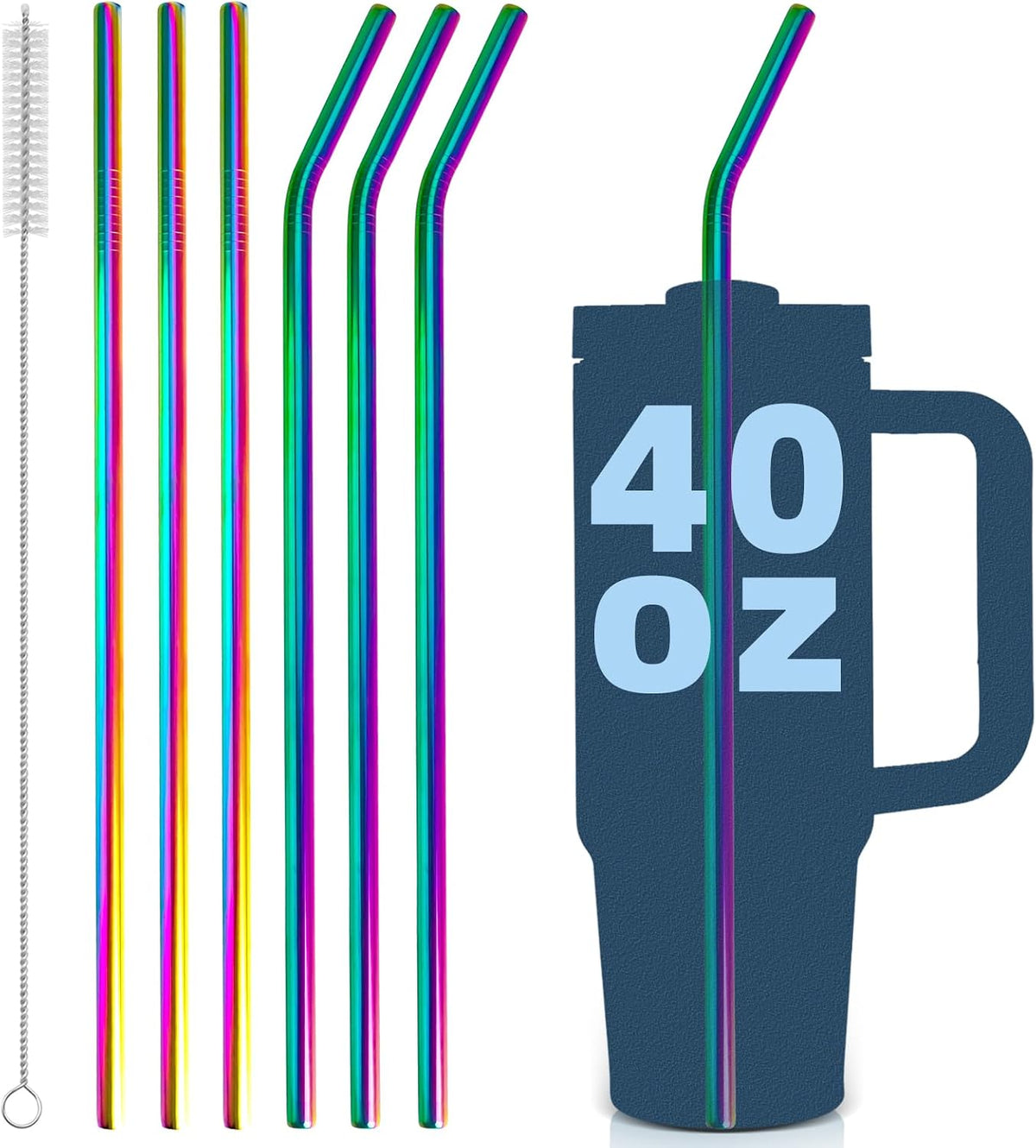 para Stanley Quencher - Vaso de 40 onzas, 6 pajitas de metal de ace...