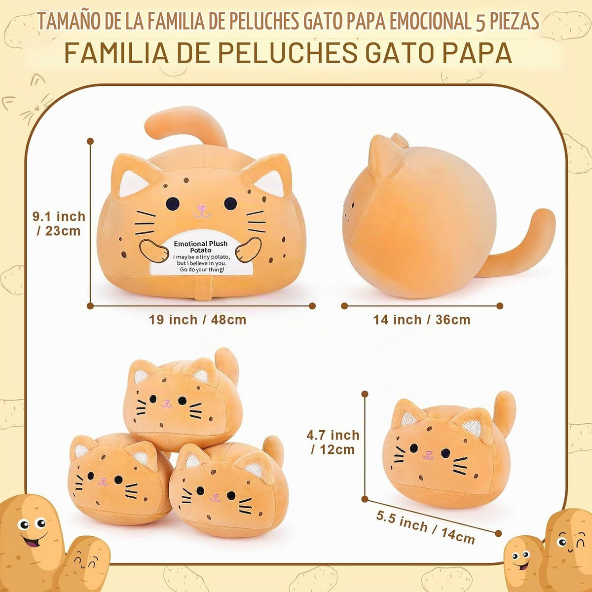 5 PCS Peluche Emocional de Gato Patata Familia de Animales de Peluc...