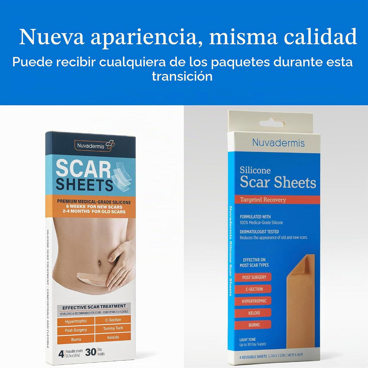 NUVADERMIS Hojas de silicona para cicatrices \u2013 Hojas de cicatr...